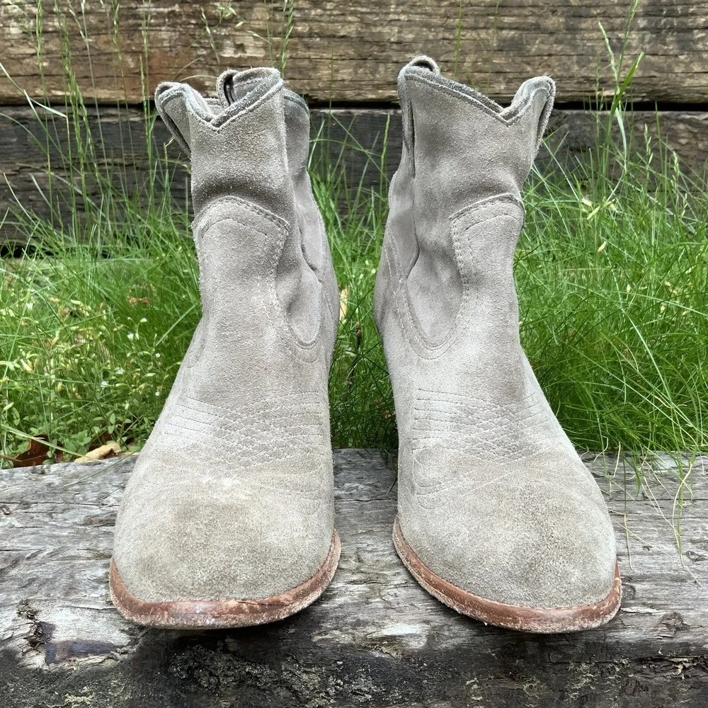 Frye Light Gray Taupe Suede Western-Style Ankle Boots